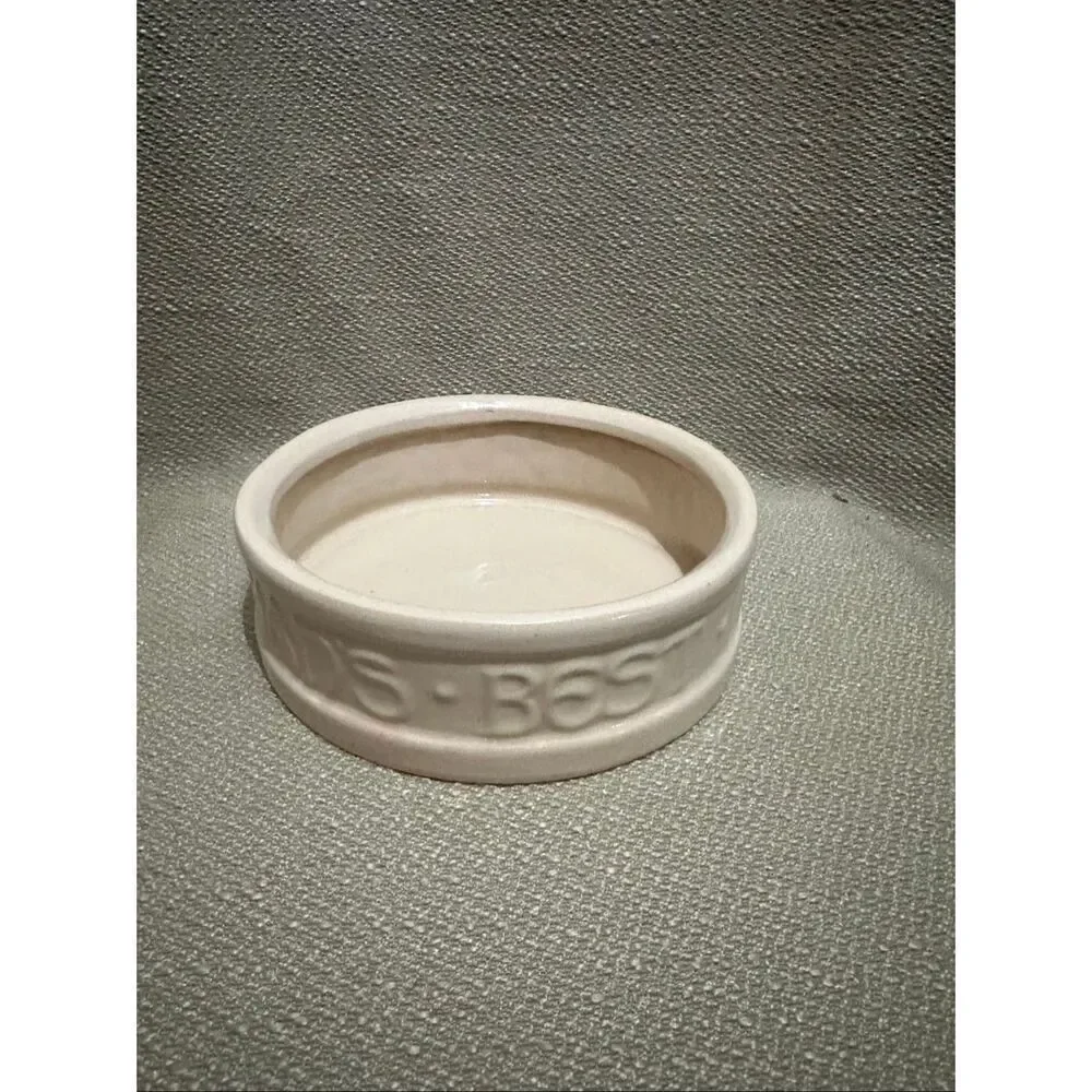 Vintage McCoy Pottery Cream Color Dog Dish Bowl To Man's Best Friend His Dog NEW
